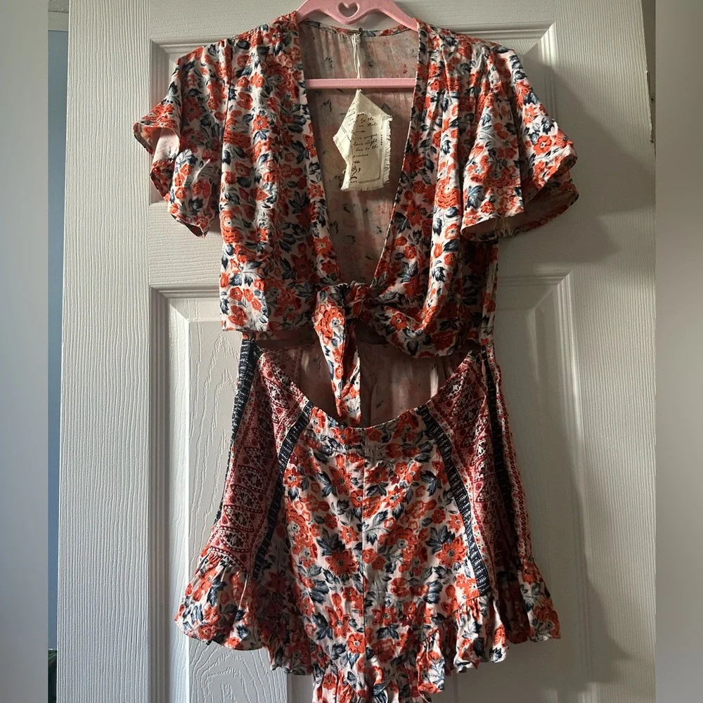Free People Floral Tie-Front Romper - Picture 3 of 4